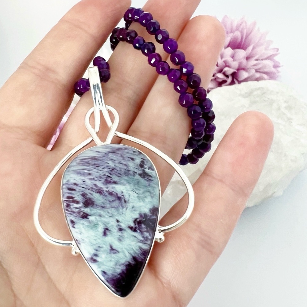 Purple and Silver Pendant Necklace